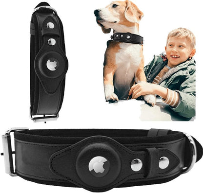 Genuine Leather Airtag Dog Collar