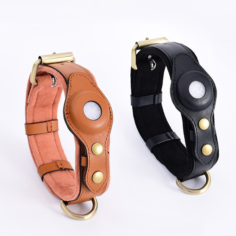 Genuine Leather Airtag Dog Collar