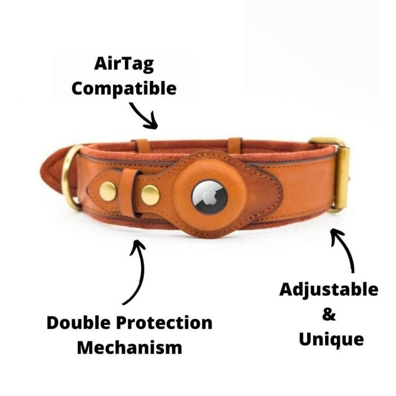 Genuine Leather Airtag Dog Collar